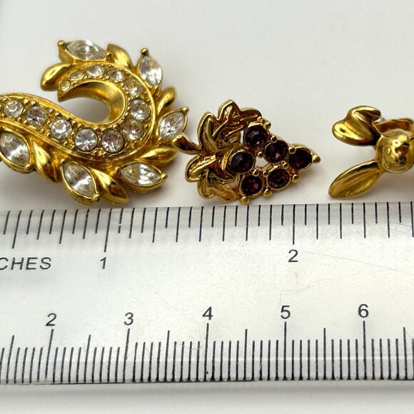 Vintage AVON 3 Pair Rhinestone Pierced Earrings Gold Tone 1990s Bundle - Picture 2 of 9